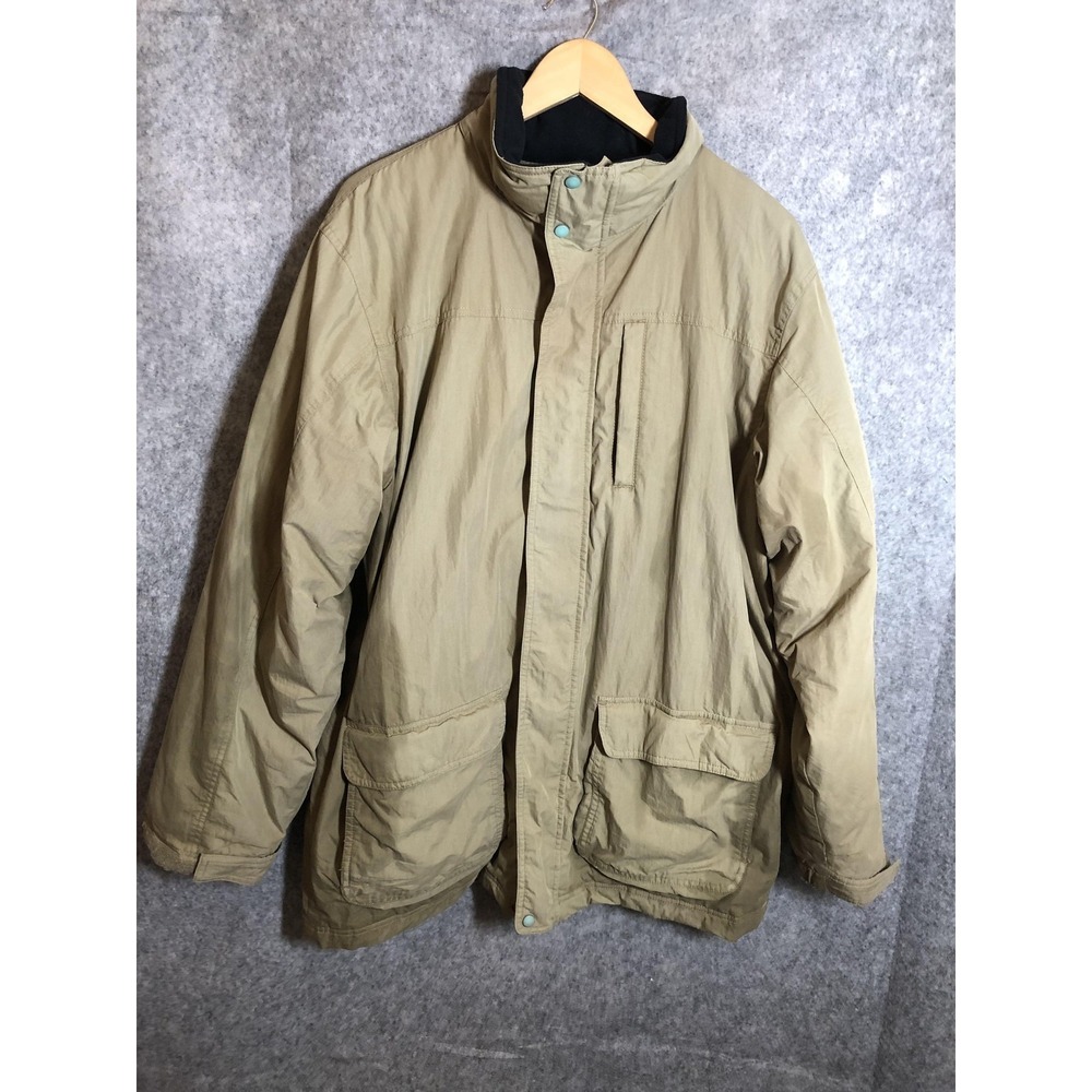 LL Bean Jacket Mens Medium Khaki Goose Down Insulated Field Coat Parka Zip Snap